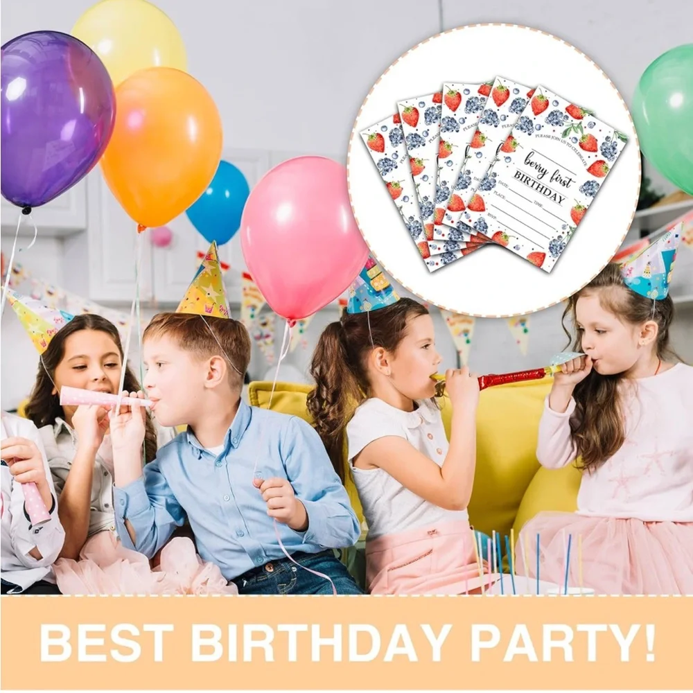 5for$10 Berry 1st Birthday Invitations, 20-Pack Double-sided Strawberry Party